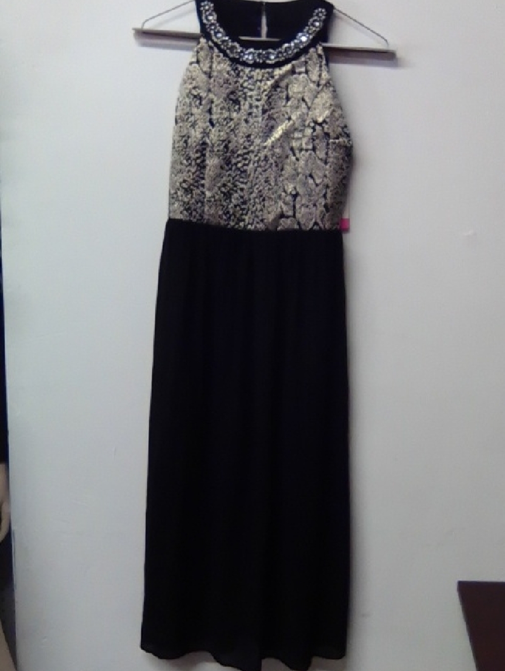 Black and Gold Embellished Halter Maxi Dress by
